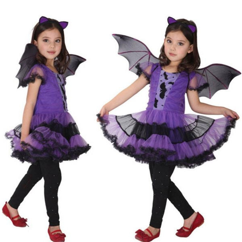 Girl Halloween Costume – Dress + Hair Hoop + Bat Wings