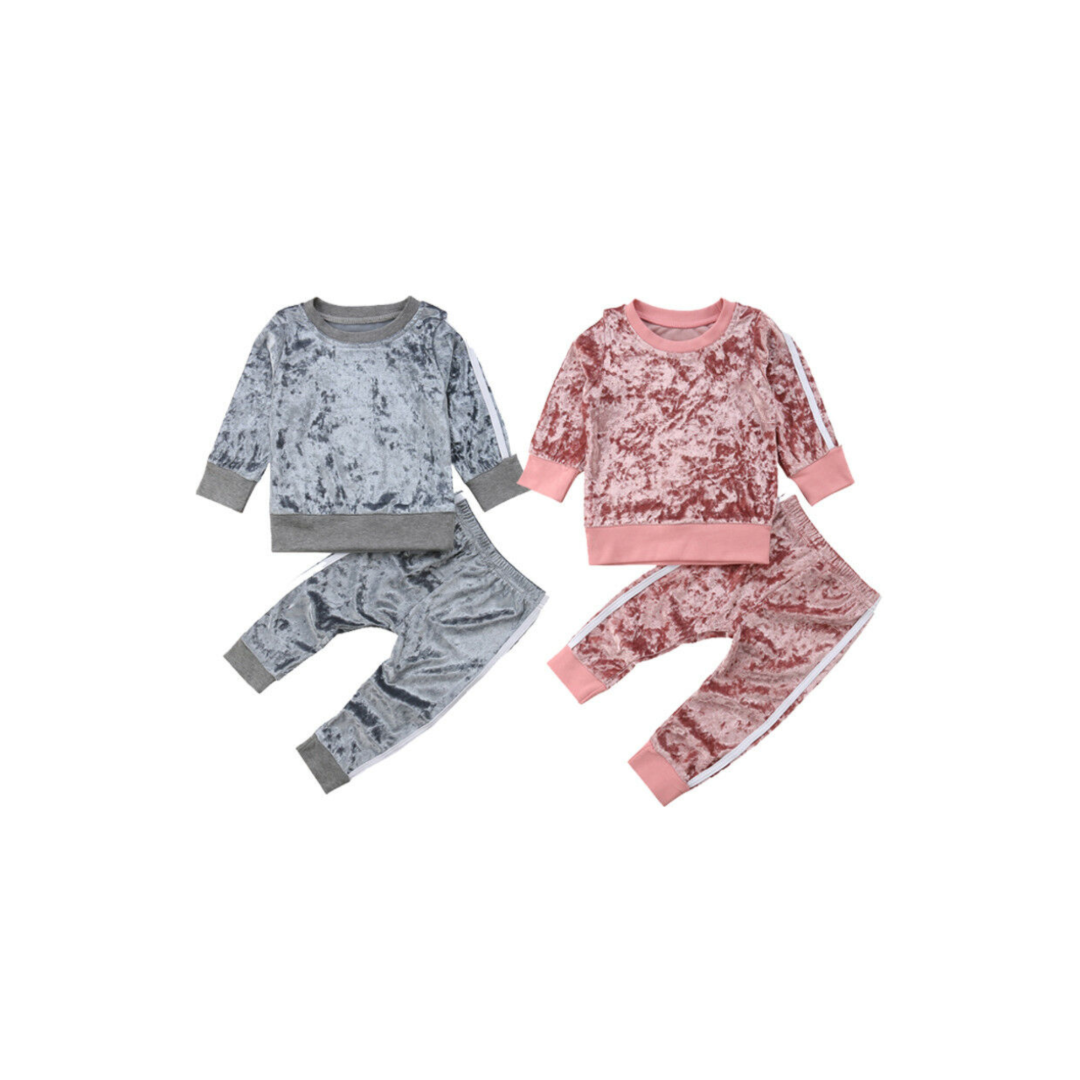 Winter Velvet Girls Outfit Set